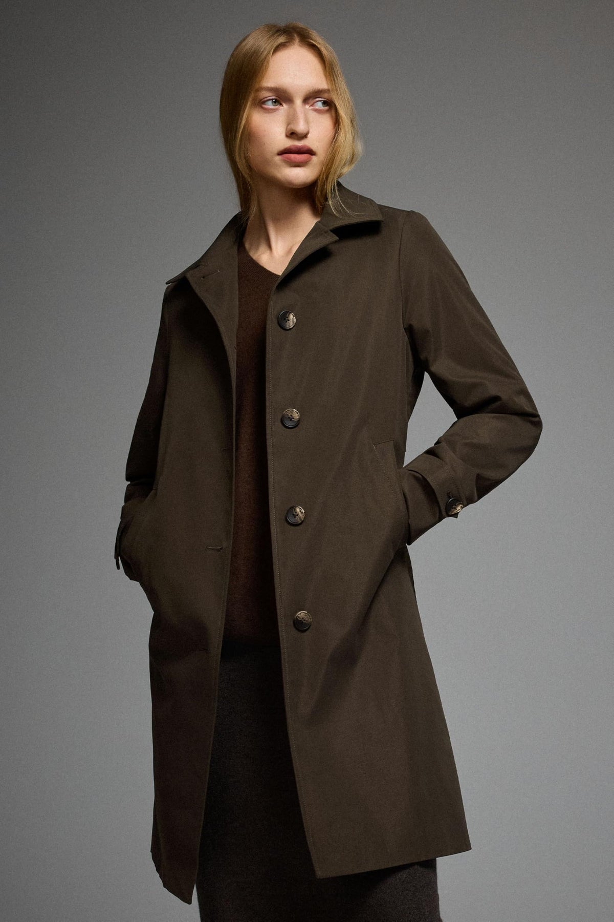 Women’s mid-length single-breasted trench coat perfect for office, weekend outings, and transitional seasons, XL (dark brown)