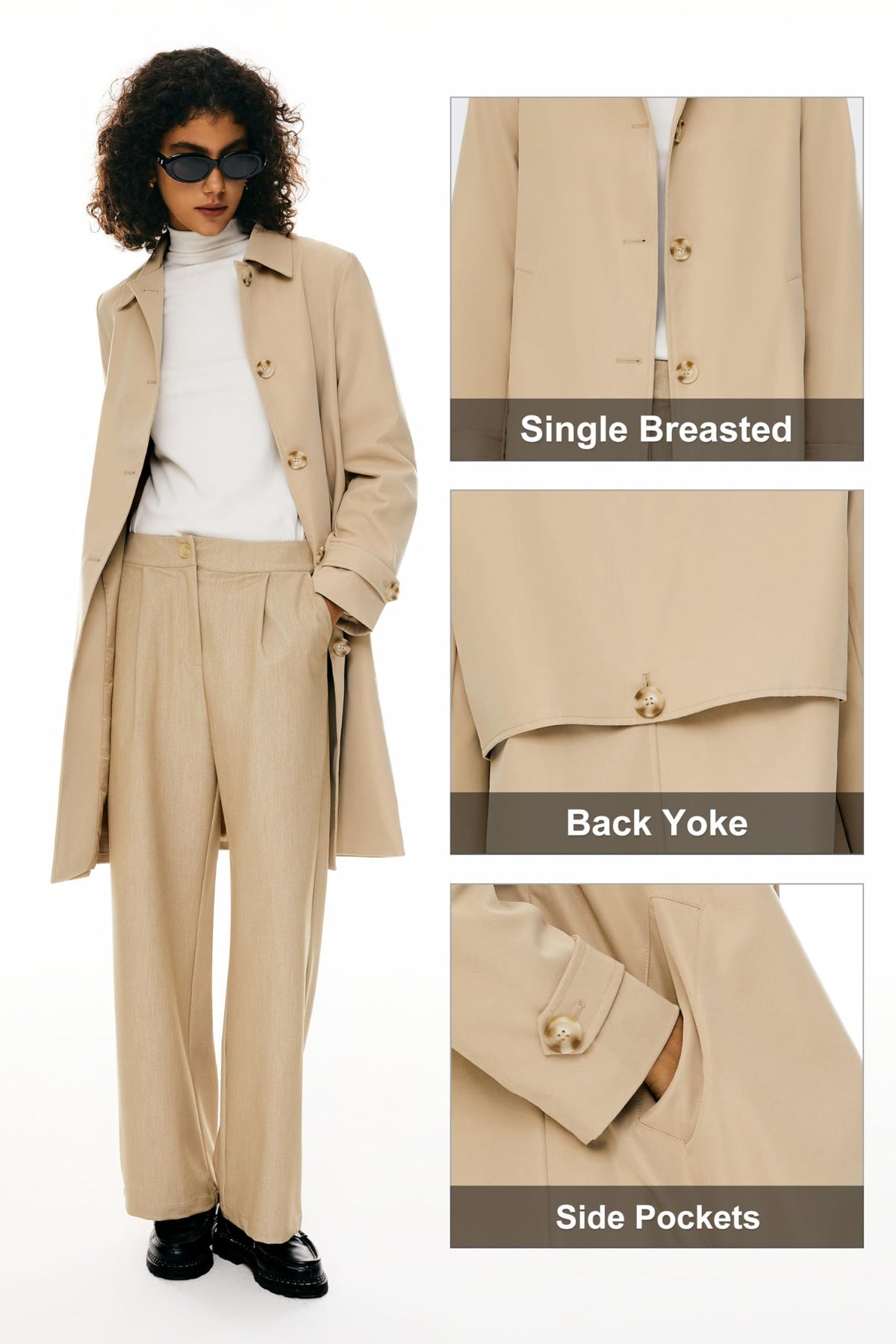Women’s mid-length single-breasted trench coat perfect for office, weekend outings, and transitional seasons, XL (dark brown)