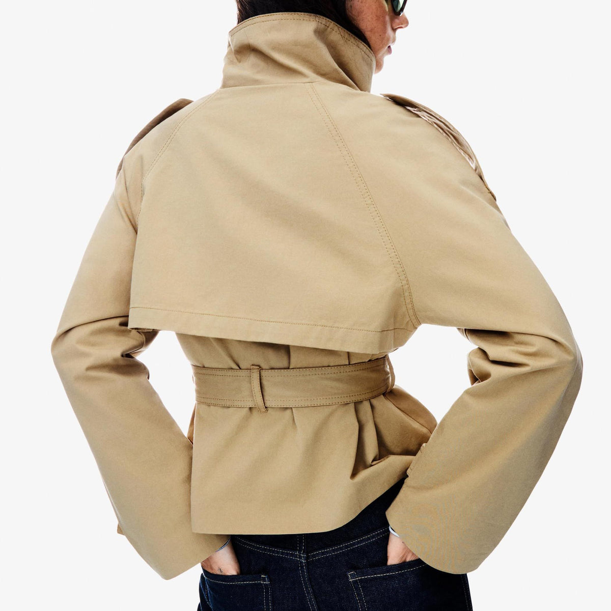 Women’s Short Trench Jacket for Fall Winter, Versatile Stylish Outerwear for Daily & Casual Wear, L (khaki)