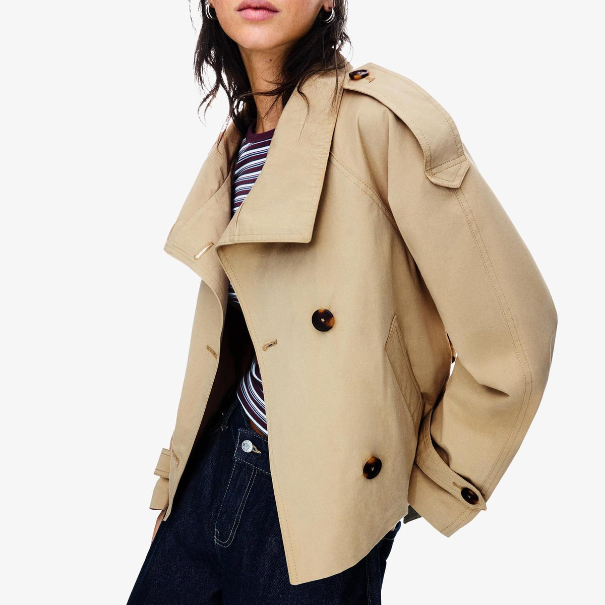 Women’s Short Trench Jacket for Fall Winter, Versatile Stylish Outerwear for Daily & Casual Wear, XL (beige)