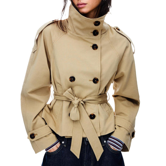 Women’s Short Trench Jacket for Fall Winter, Versatile Stylish Outerwear for Daily & Casual Wear, XXL (beige)