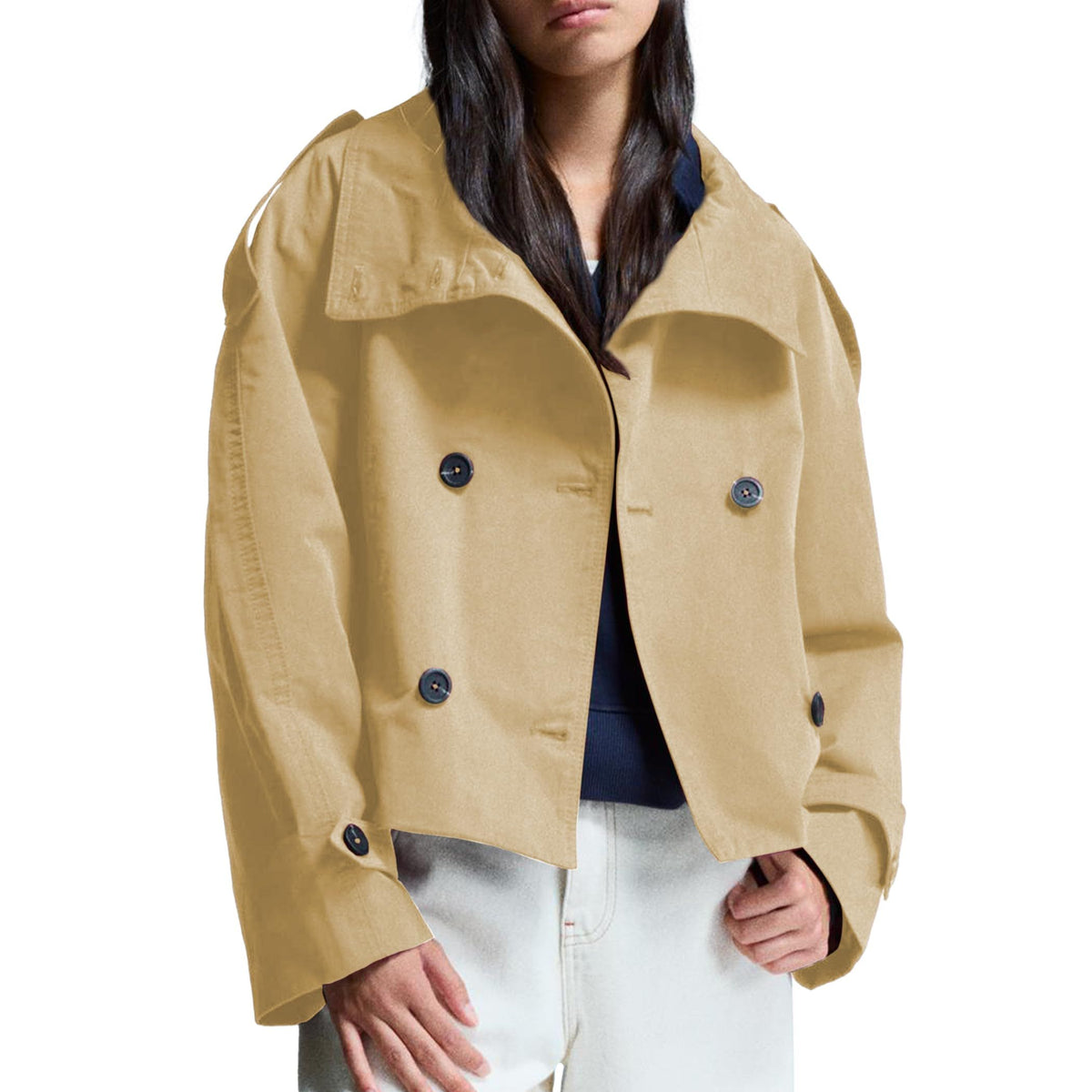 Women’s Short Trench Jacket for Fall Winter, Versatile Stylish Outerwear for Daily & Casual Wear, XXL (beige)