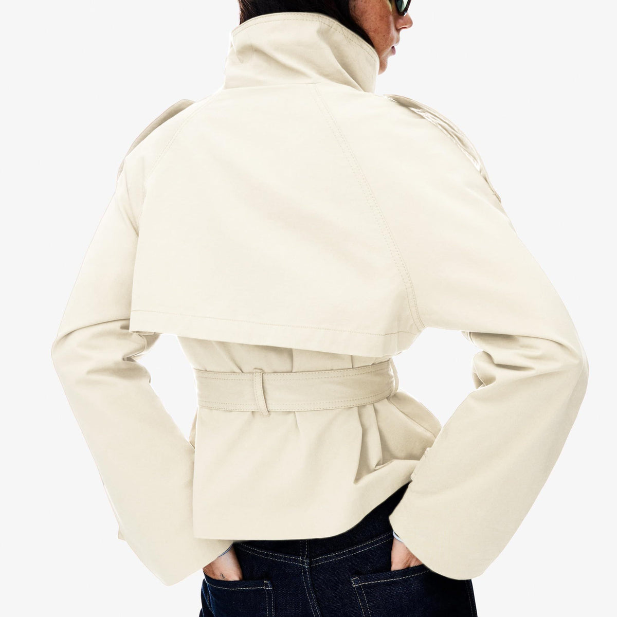 Versatile Short Double-Breasted Trench Jacket for Daily City Wear & Seasonal Layering, XL (Off-White)
