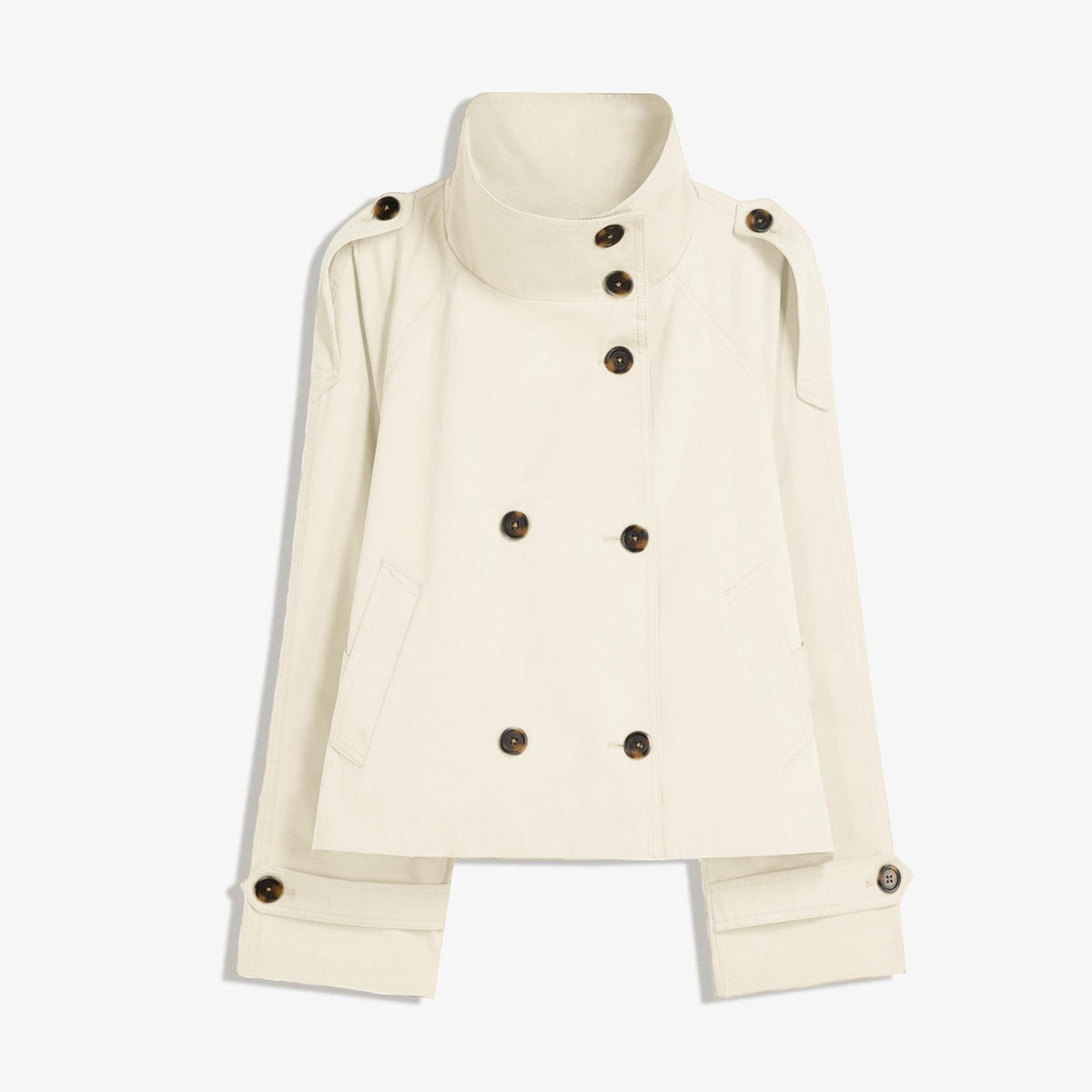 Versatile Short Double-Breasted Trench Jacket for Daily City Wear & Seasonal Layering, XXL (Off-White)