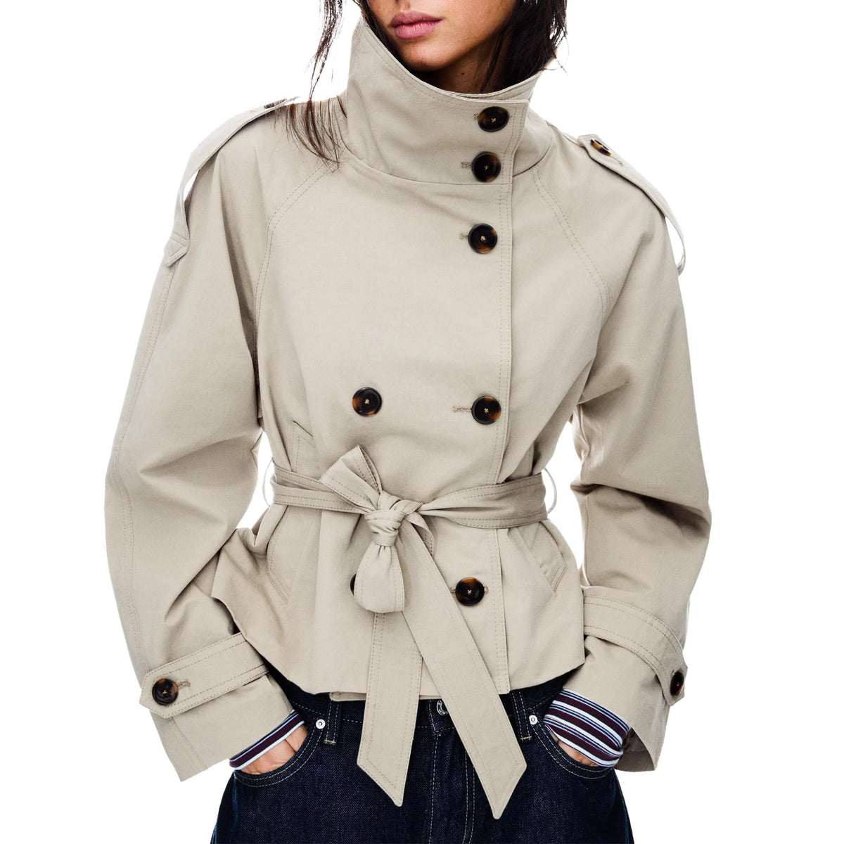 Women’s Short Trench Jacket – Versatile Layer for City Outings & Seasonal Dressing, S (light beige)