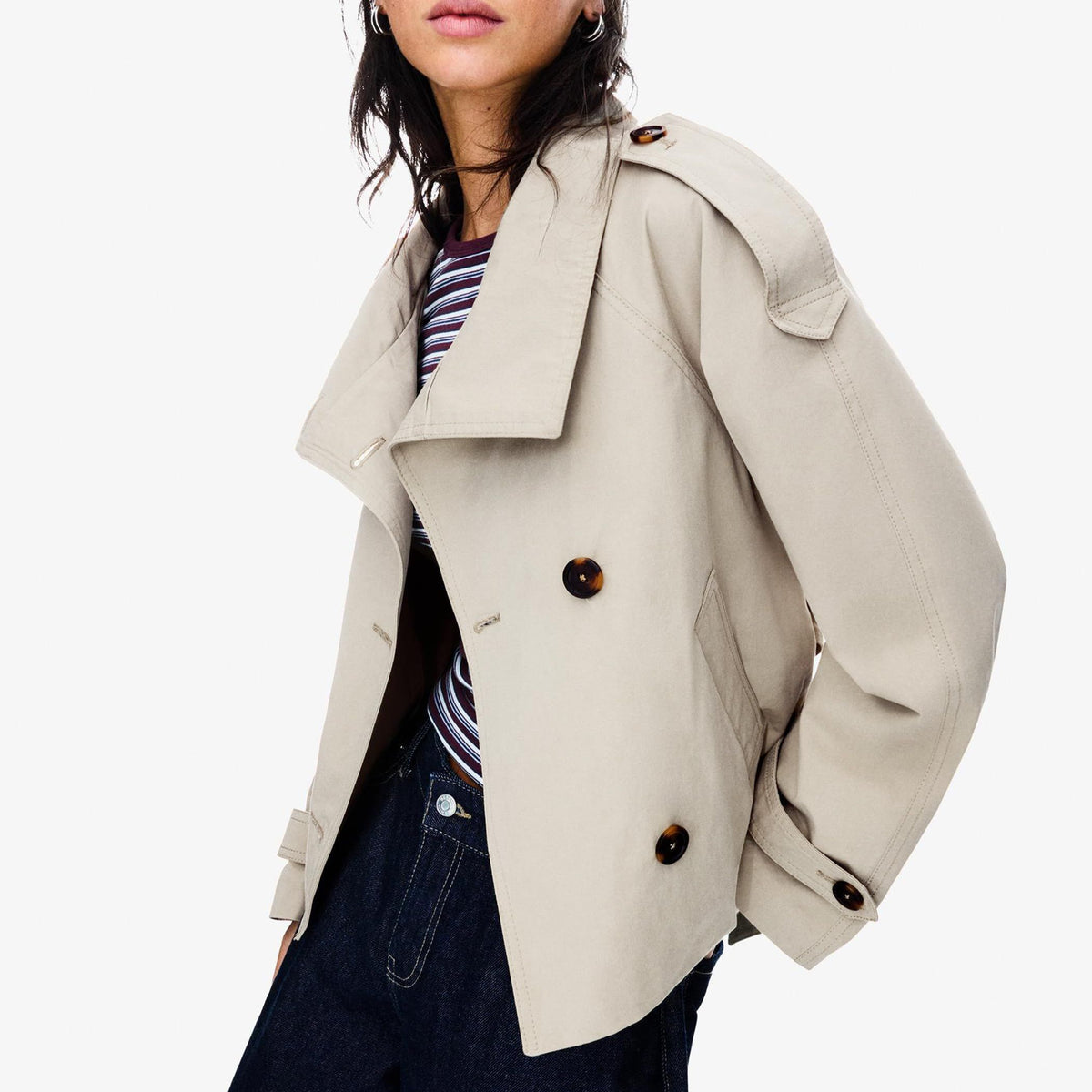 Women’s Short Trench Jacket – Versatile Layer for City Outings & Seasonal Dressing, S (light beige)