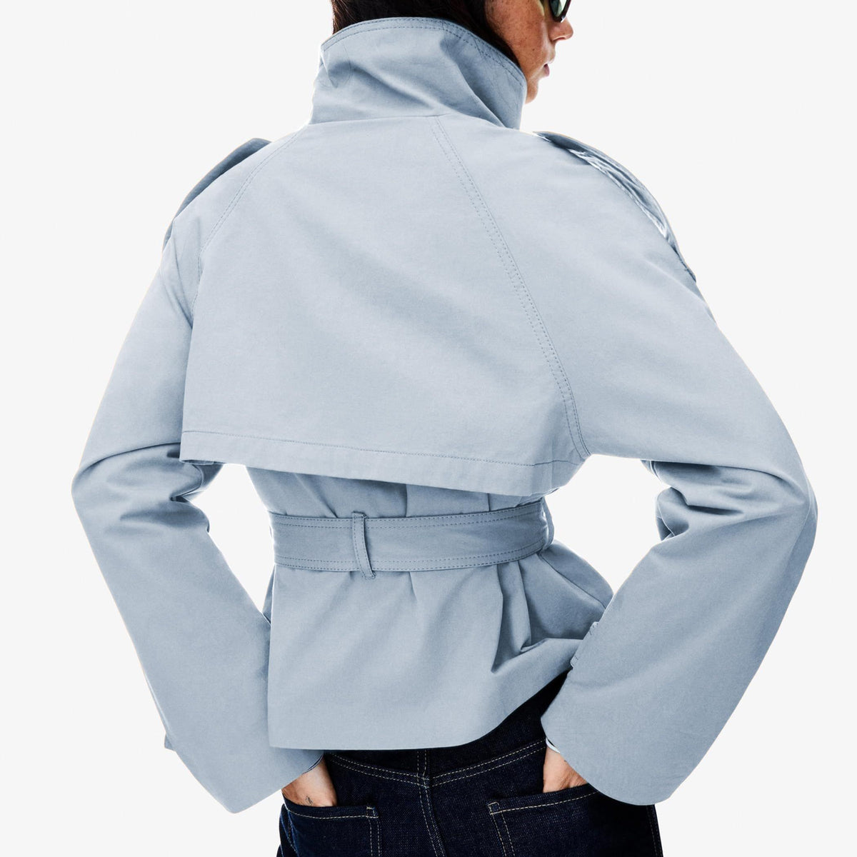 Women’s short trench coat, perfect for commuting, weekend getaways and autumn layering, XXL (Light Grey Blue)