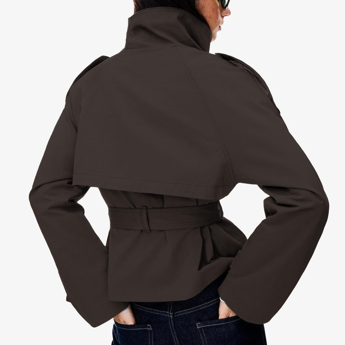 Women's short trench coat perfect for commutes, weekend getaways and layered fall outfits, XL (Dark Brown)