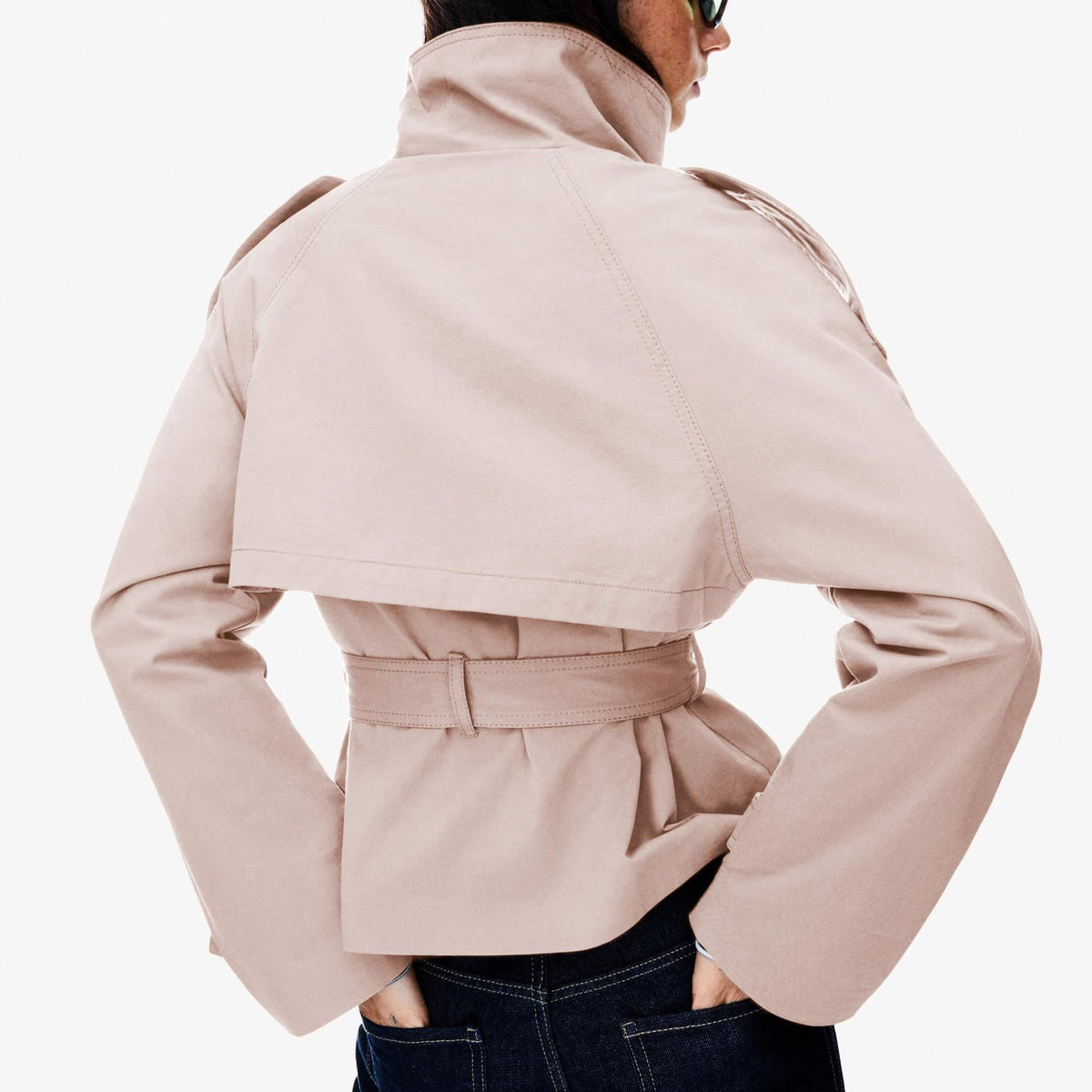 Cropped trench jacket for fall and winter, perfect for daily wear, commuting, and weekend trips, XS (Light Beige)