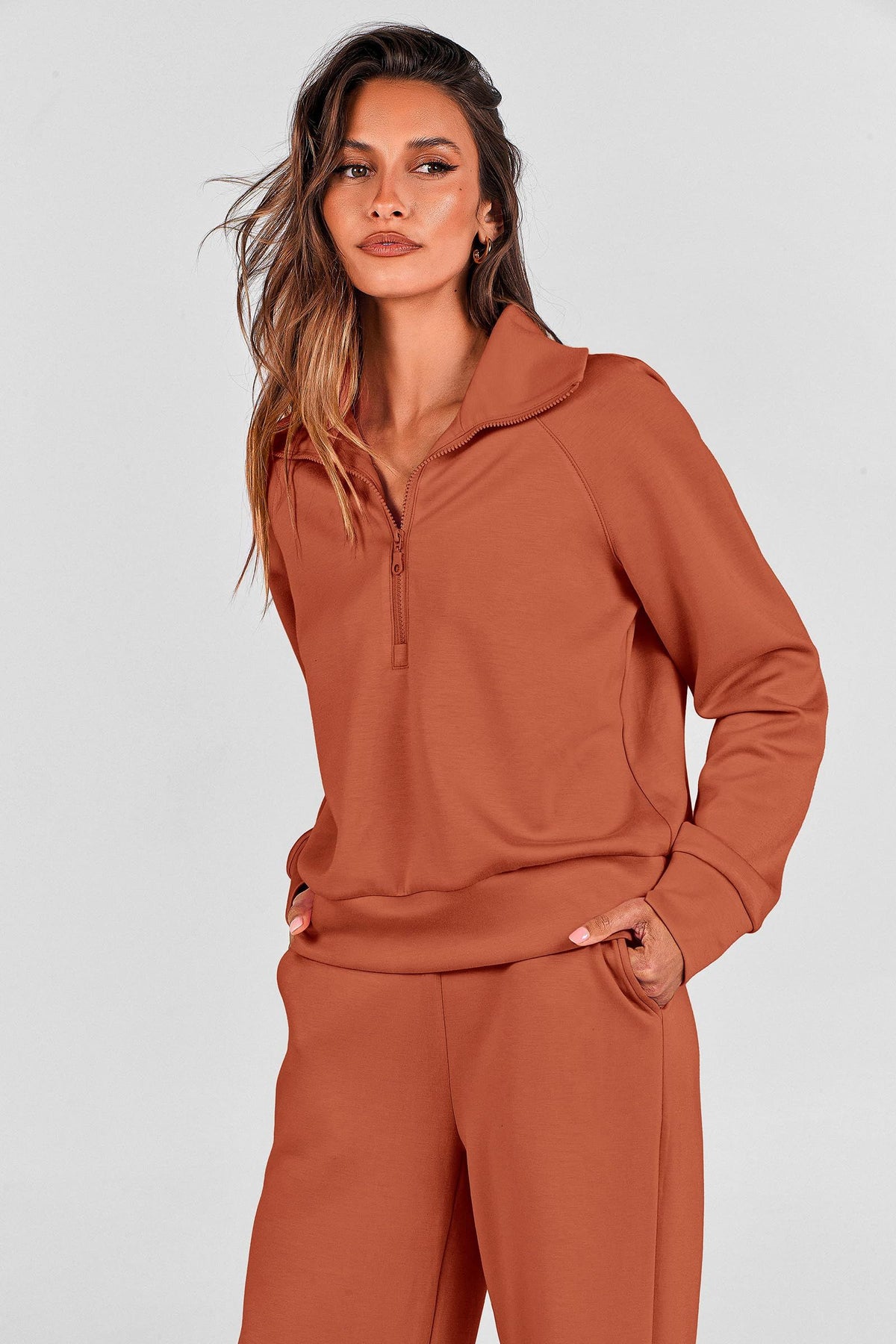 Women's 2-Piece Pullover & Wide-Leg Pants Set for Loungewear, Workouts & Casual Outings, XXL (Terracotta)