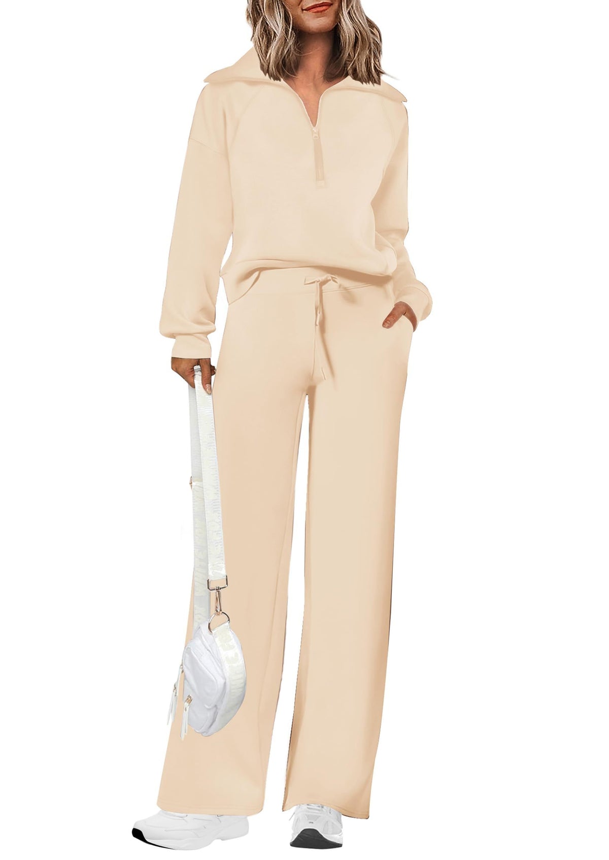 Women's 2-piece tracksuit set for lounging, workouts, and casual outings, L (Beige)