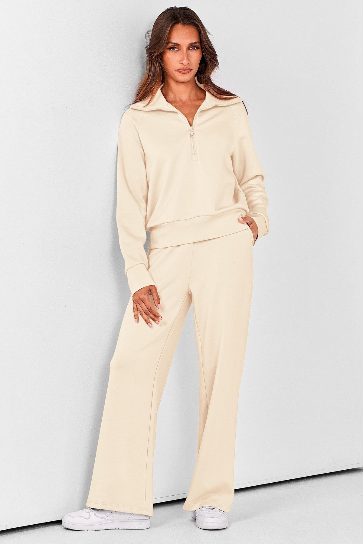 Women's 2-piece tracksuit set for lounging, workouts, and casual outings, XL (Beige)