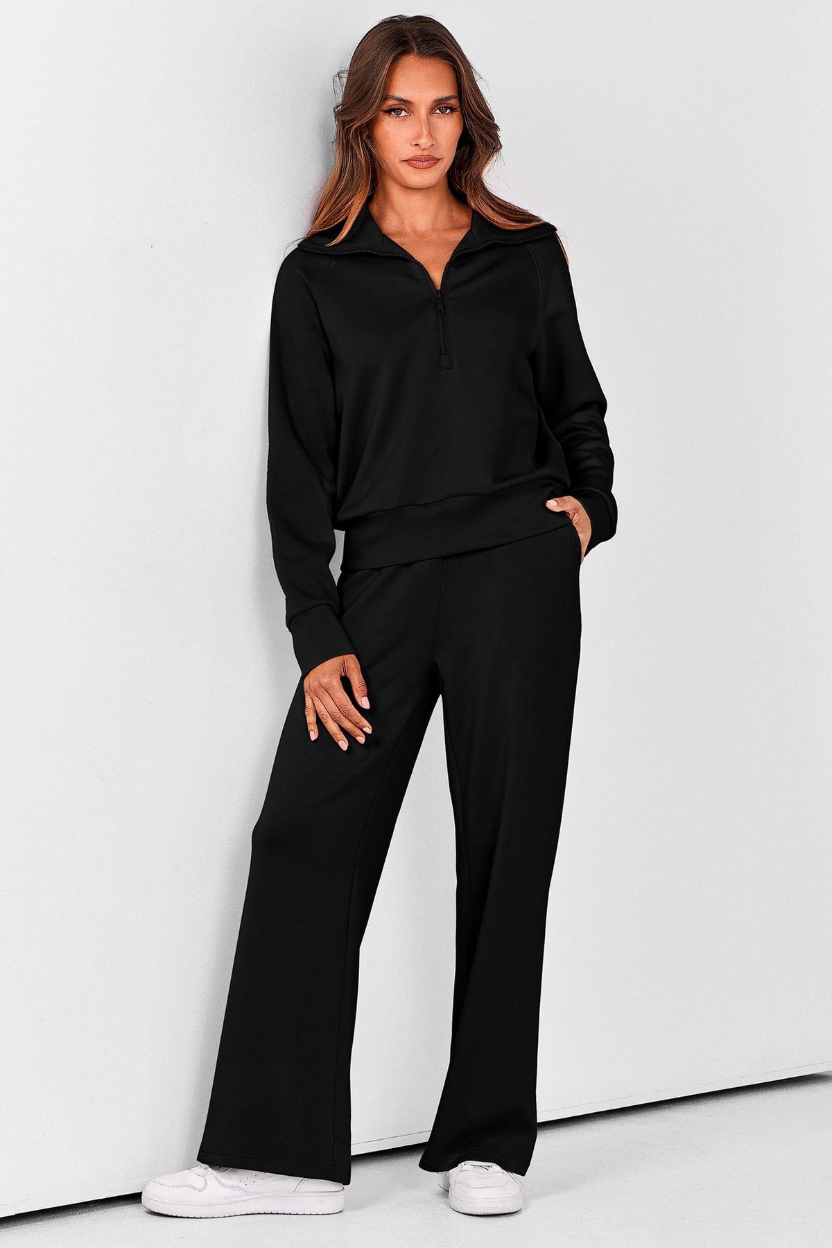 Women's 2-Piece Active Set for Casual Loungewear, Daily Errands, and Seasonal Comfy Style, S (Black)
