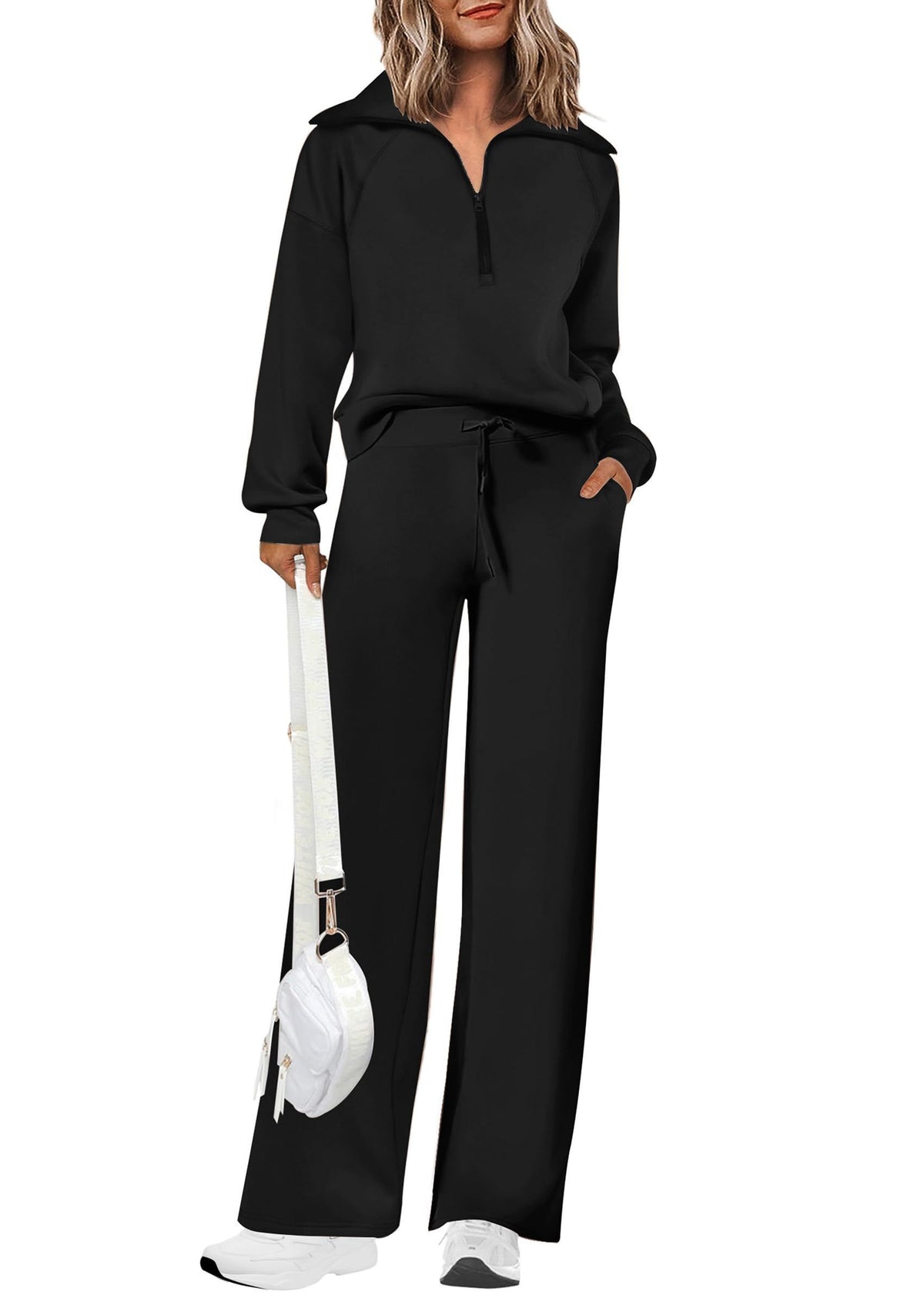 Women's 2-Piece Active Set for Casual Loungewear, Daily Errands, and Seasonal Comfy Style, L (Black)