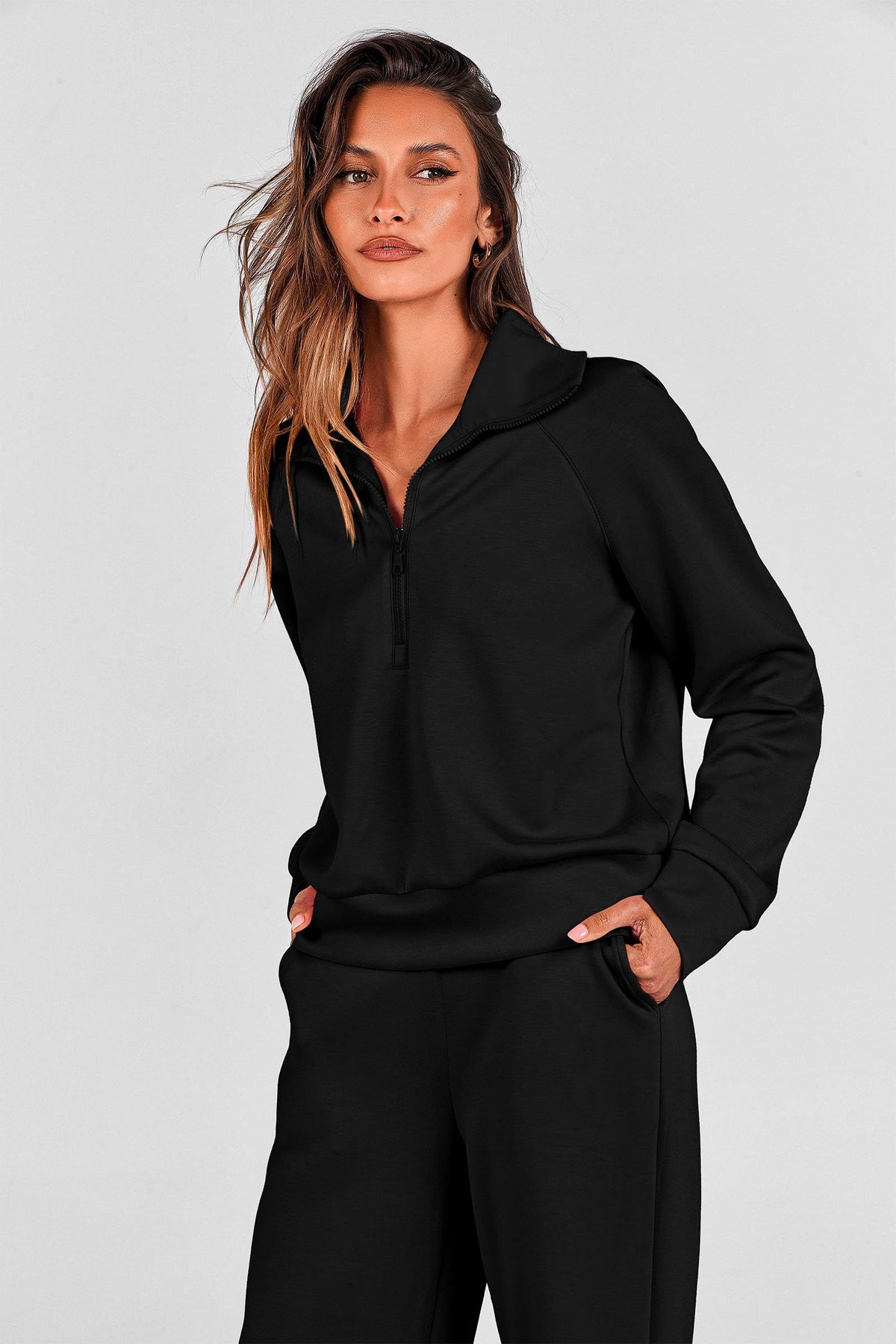 Women's 2-Piece Active Set for Casual Loungewear, Daily Errands, and Seasonal Comfy Style, L (Black)