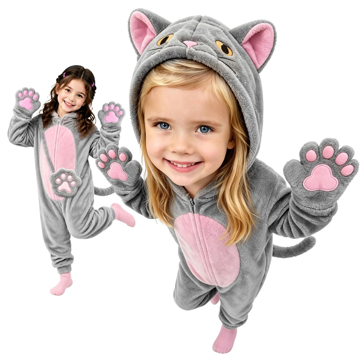 Kids Cat Costume for Halloween, Dress-Up Parties, Trick-or-Treat & Role Play, XXL (gray)