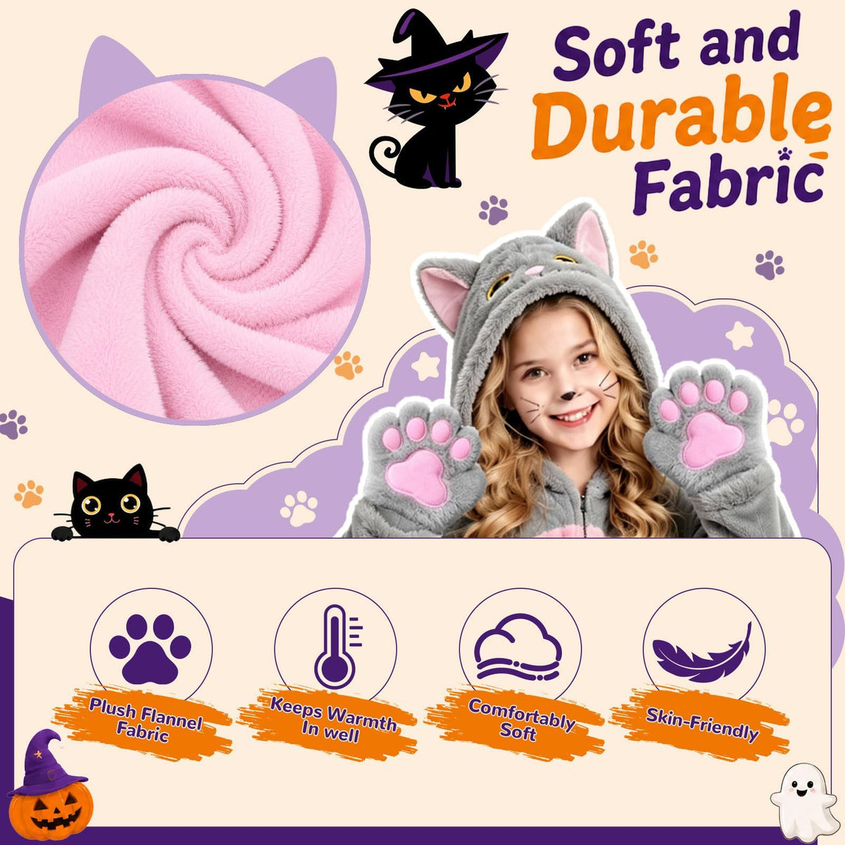 Kids Cat Costume for Halloween, Dress-Up Parties, Trick-or-Treat & Role Play, XXL (gray)