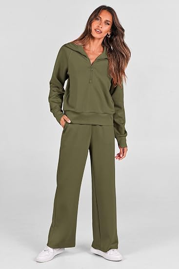 Women's 2-Piece Active Set for Casual Loungewear, Daily Errands, and Seasonal Comfy Style, S (Olive Green)