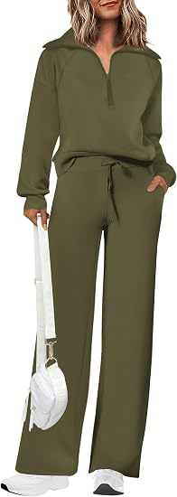 Women's 2-Piece Active Set for Casual Loungewear, Daily Errands, and Seasonal Comfy Style, S (Olive Green)