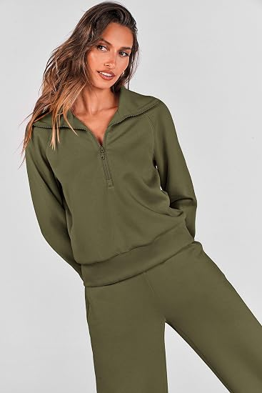 Women's 2-Piece Active Set for Casual Loungewear, Daily Errands, and Seasonal Comfy Style, M (Olive Green)