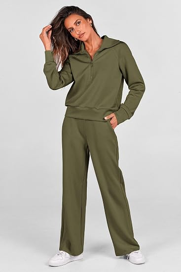 Women's 2-Piece Active Set for Casual Loungewear, Daily Errands, and Seasonal Comfy Style, M (Olive Green)
