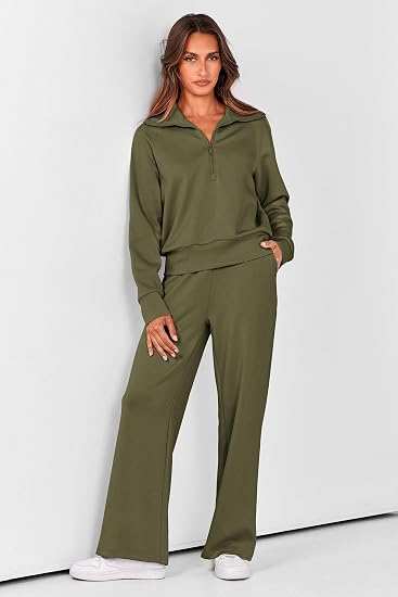 Women's 2-Piece Active Set for Casual Loungewear, Daily Errands, and Seasonal Comfy Style, XL (Olive Green)