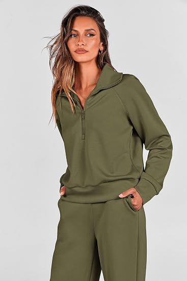 Women's 2-Piece Active Set for Casual Loungewear, Daily Errands, and Seasonal Comfy Style, XXL (Olive Green)