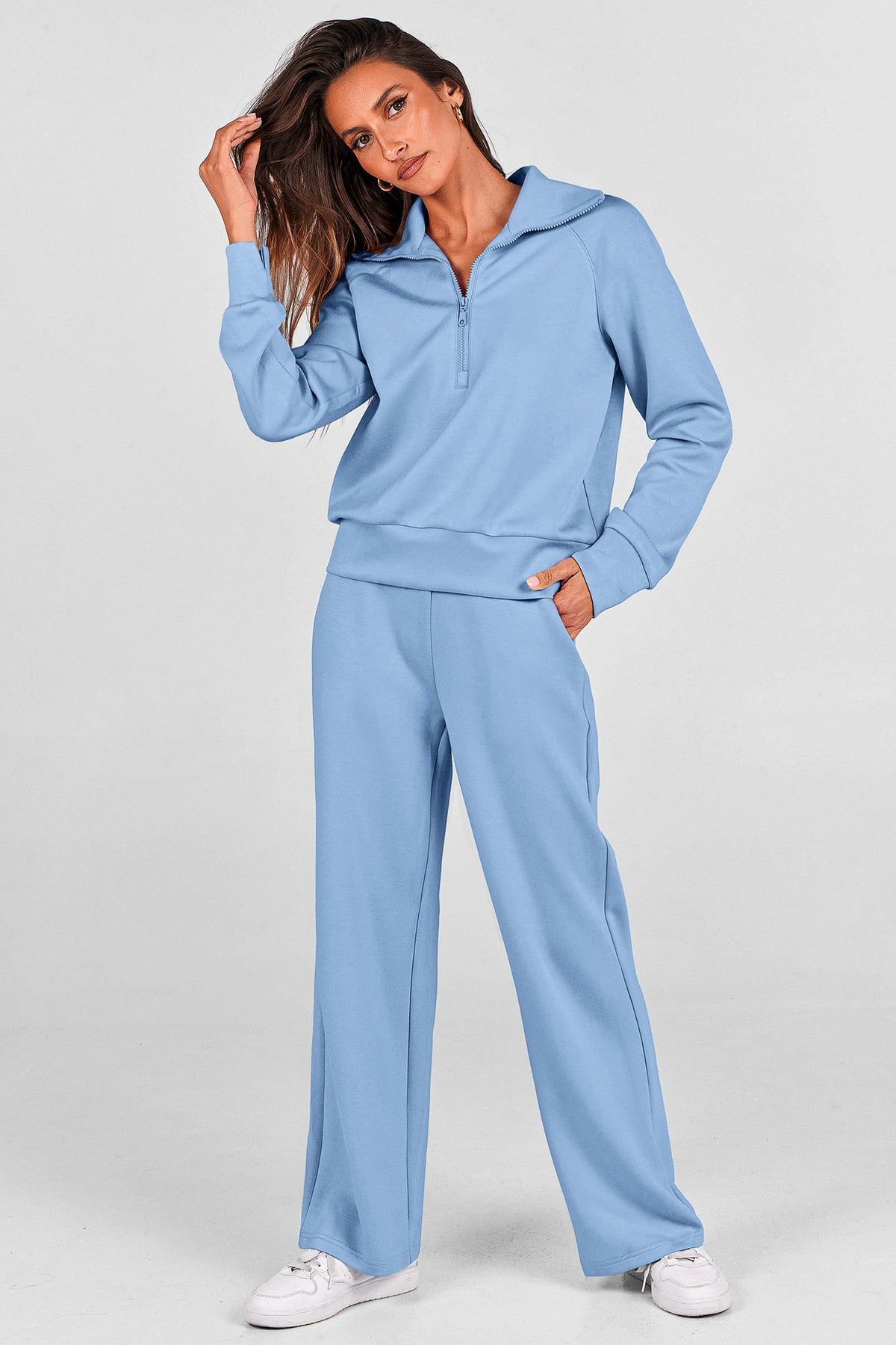Women's 2-Piece Active Set for Lounging, Working Out, and Casual Days, L (Light Blue)