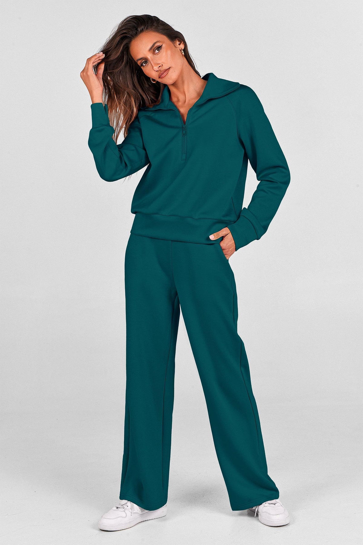 Women's 2-Piece Leisure Tracksuit, Ideal For Lounging, Errands & Casual Outings, L (Dark Teal)