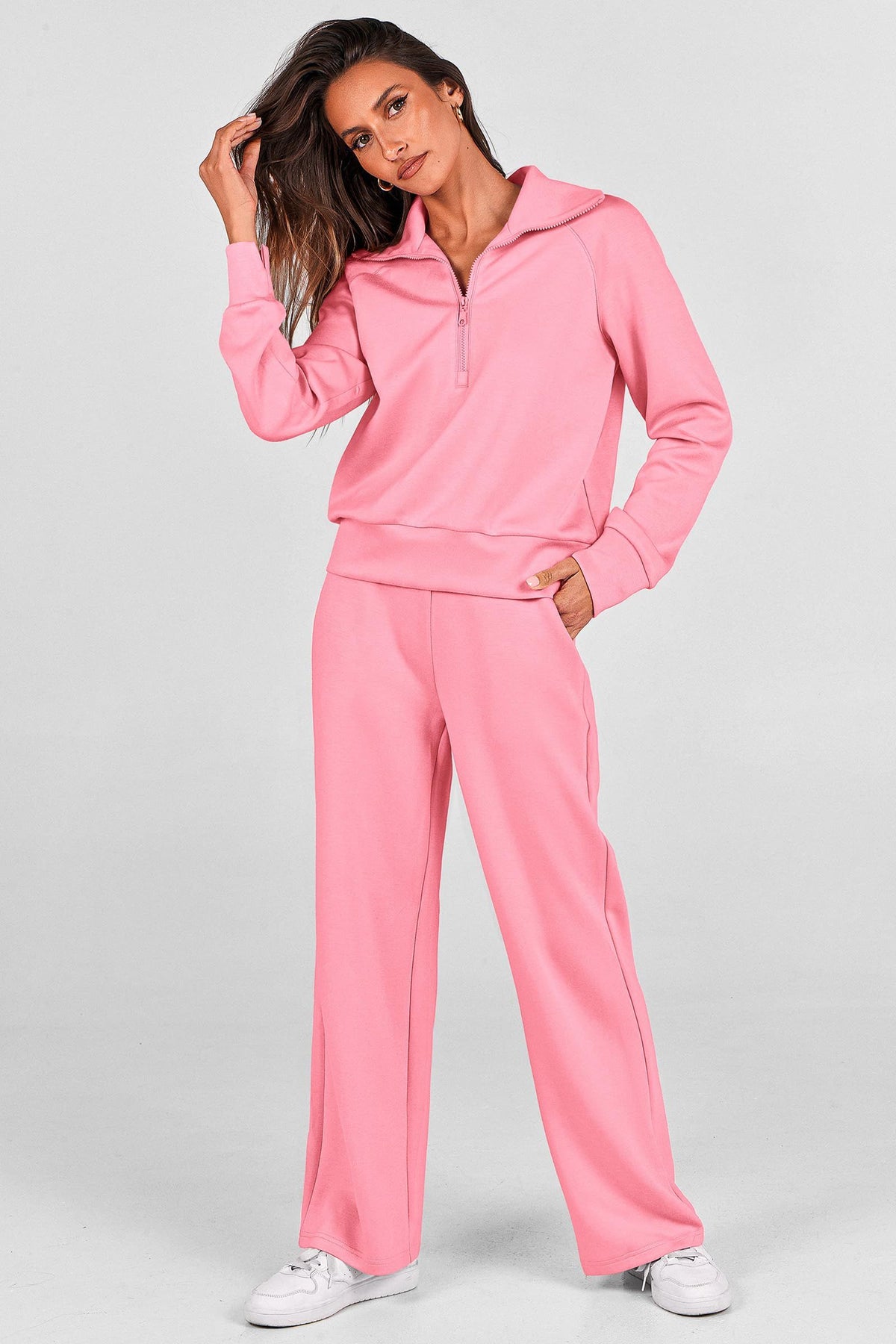 Women's 2-Piece Lounge Set for Casual, Work, and Daily Wear, S (Pink)