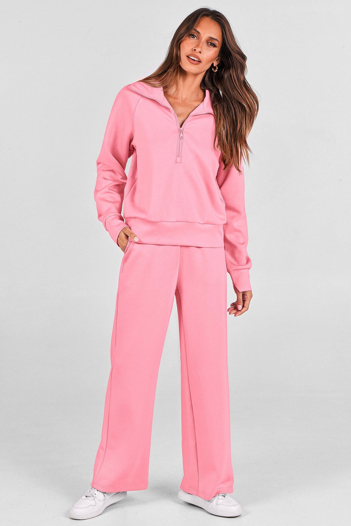 Women's 2-Piece Lounge Set for Casual, Work, and Daily Wear, S (Pink)