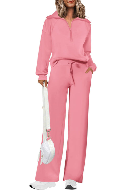 Women's 2-Piece Lounge Set for Casual, Work, and Daily Wear, M (Pink)