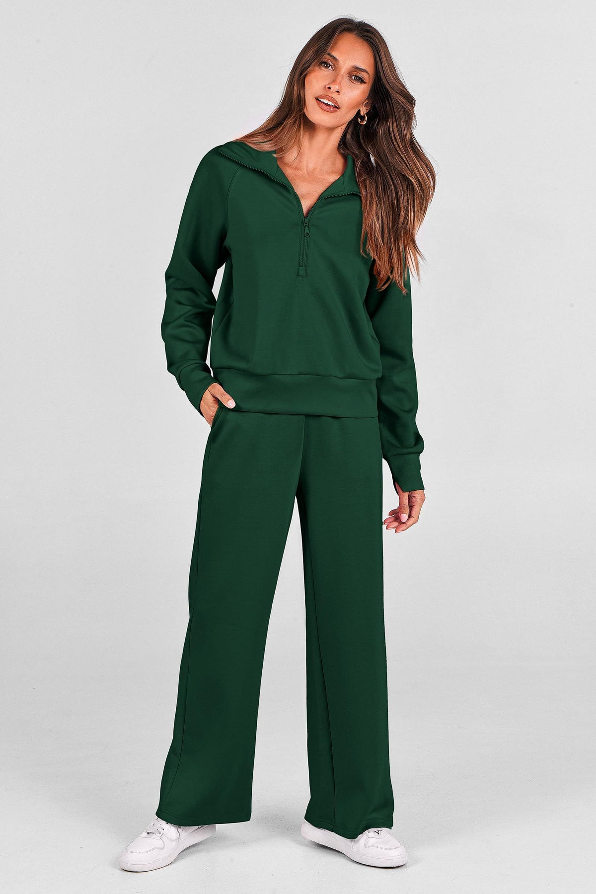 Women's 2-piece tracksuit set for casual outings, lounge days, and active routines, S (Dark Green)