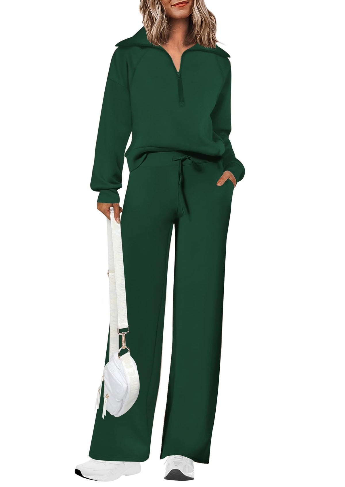 Women's 2-piece tracksuit set for casual outings, lounge days, and active routines, M (Dark Green)