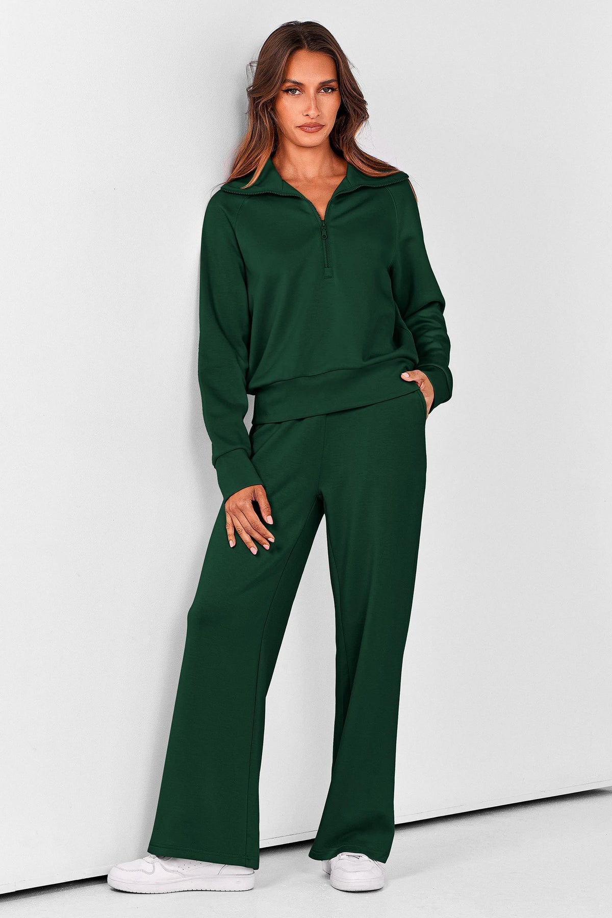 Women's 2-piece tracksuit set for casual outings, lounge days, and active routines, XL (Dark Green)