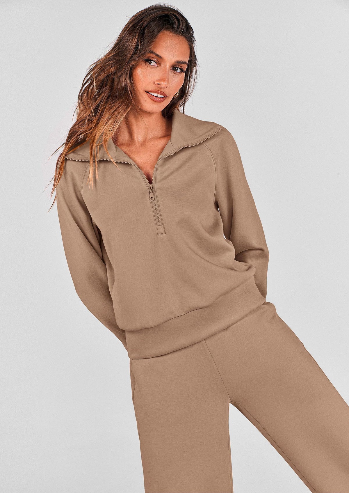 Women's 2-piece Casual Tracksuit, Ideal For Lounging, Working Out, Running Errands, M (Beige)