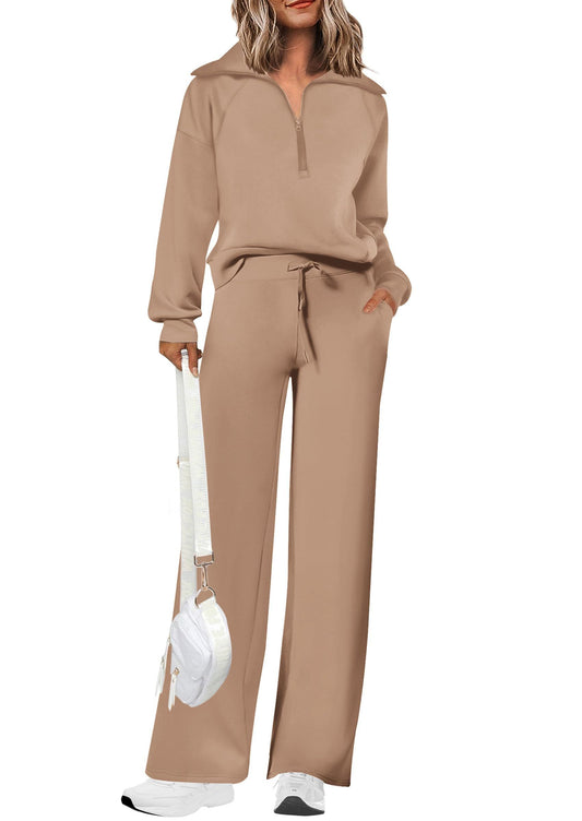 Women's 2-piece Casual Tracksuit, Ideal For Lounging, Working Out, Running Errands, XL (Beige)