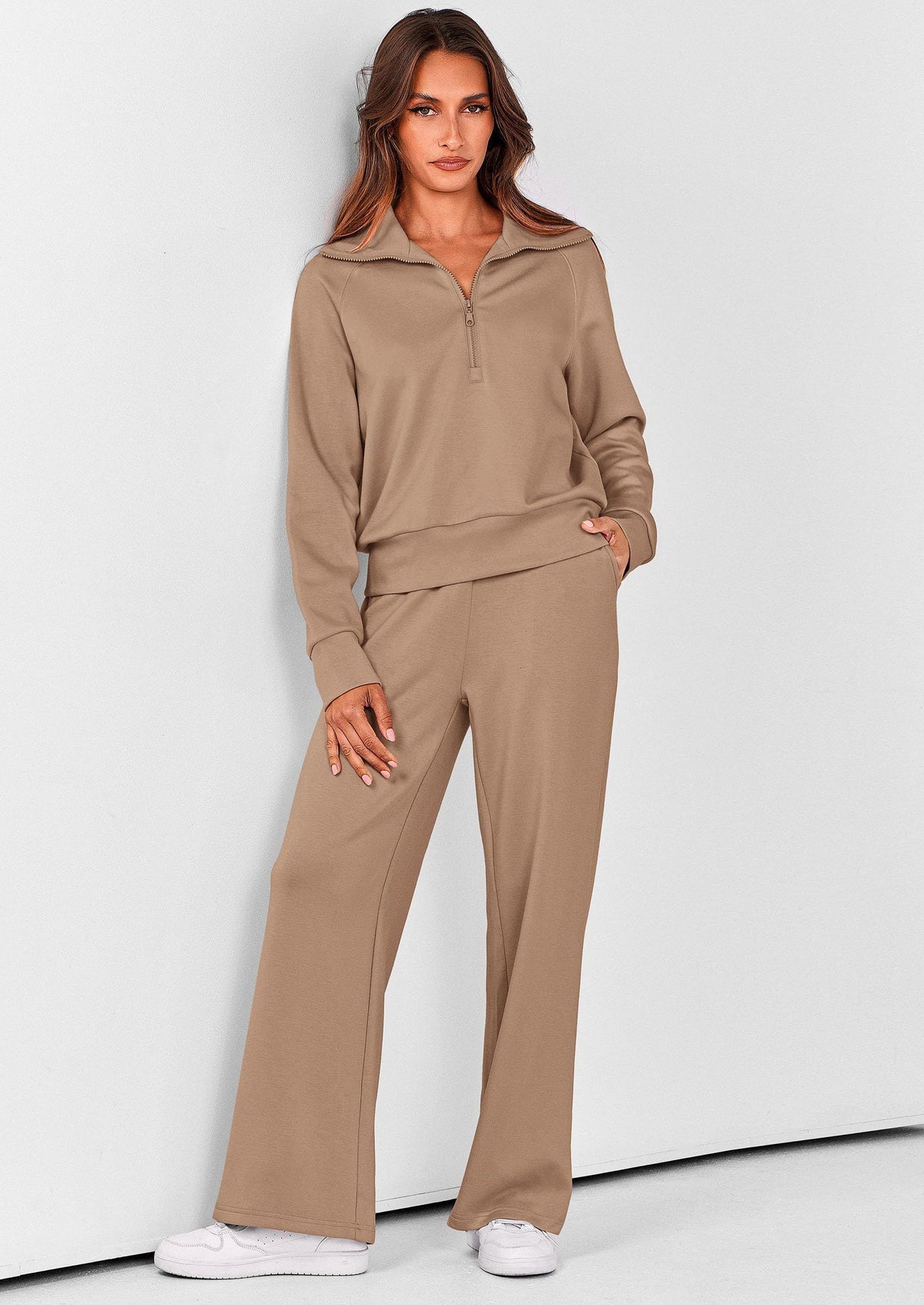 Women's 2-piece Casual Tracksuit, Ideal For Lounging, Working Out, Running Errands, XL (Beige)