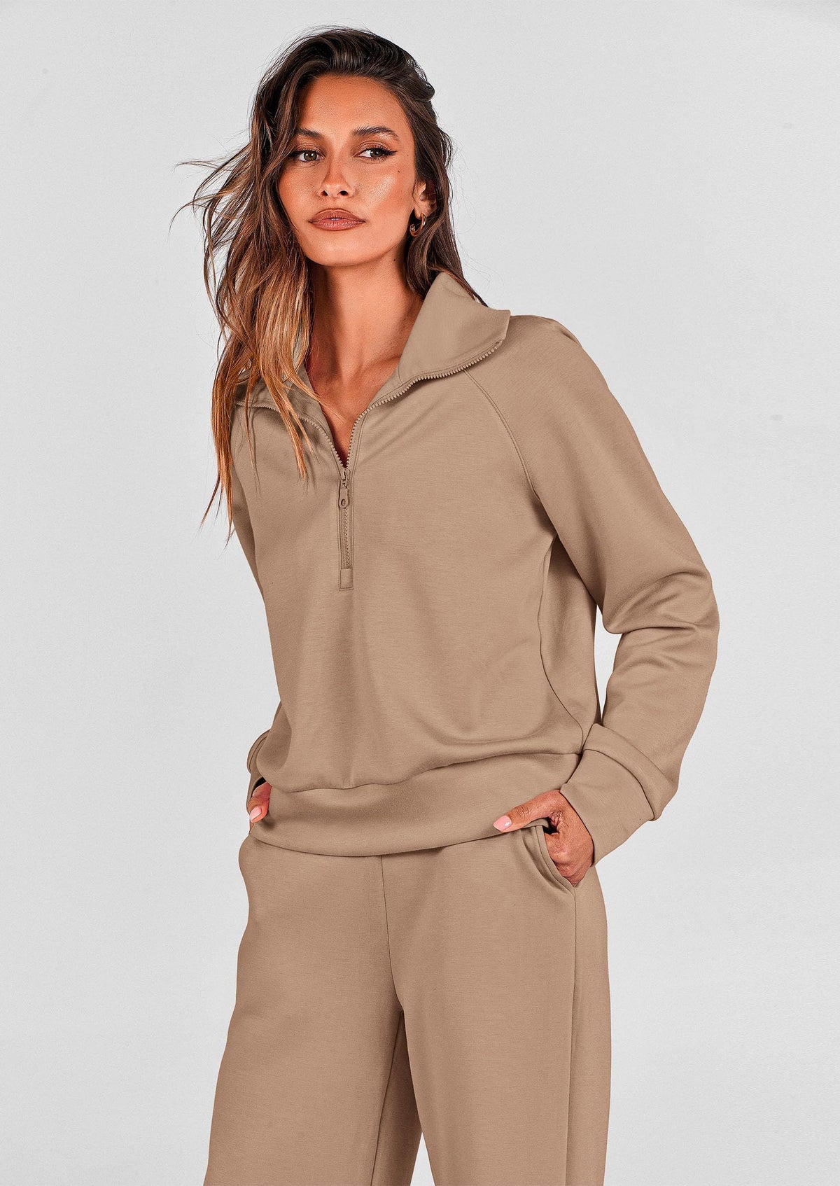 Women's 2-piece Casual Tracksuit, Ideal For Lounging, Working Out, Running Errands, XL (Beige)