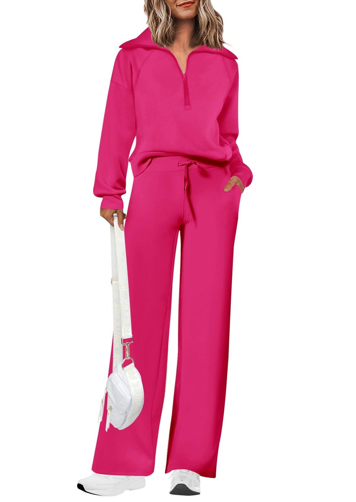 Women's 2-piece Loungewear Set for Daily, Casual, Home, Outdoor and Exercise Use, M (Rose Pink)