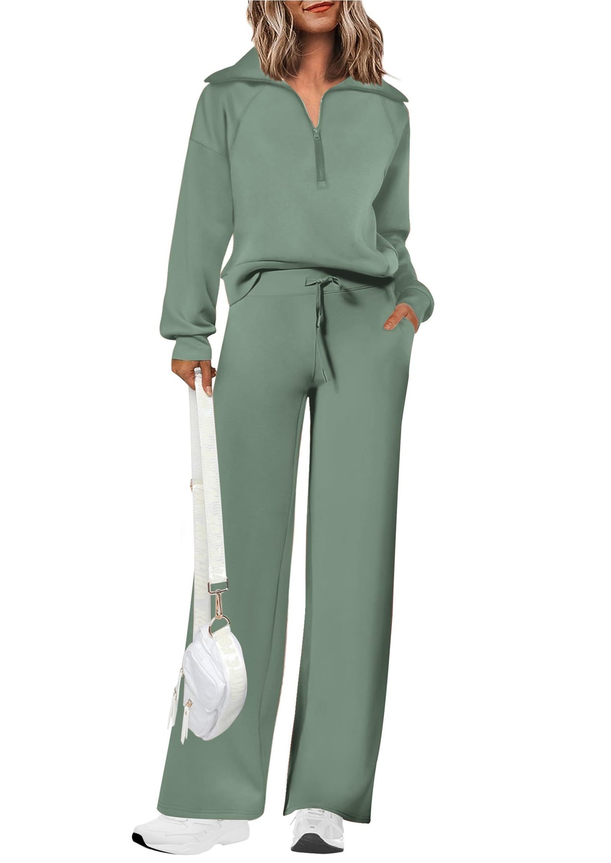 Women’s 2-Piece Lounge Set for Daily Errands, Gym Workouts & Relaxed At-Home Wear, S (Sage Green)