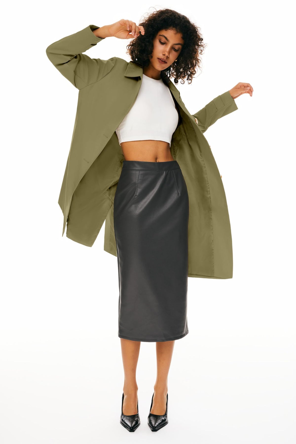 Women’s Mid-Length Single-Breasted Trench Coat for Office, Weekend & Transitional Seasons, XL (khaki green)