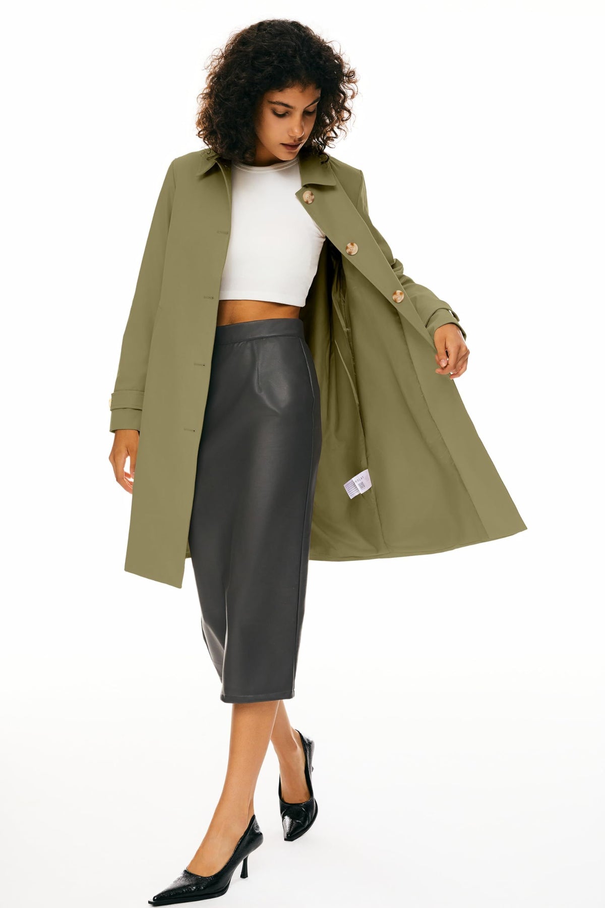 Women’s Mid-Length Single-Breasted Trench Coat for Office, Weekend & Transitional Seasons, XL (khaki green)