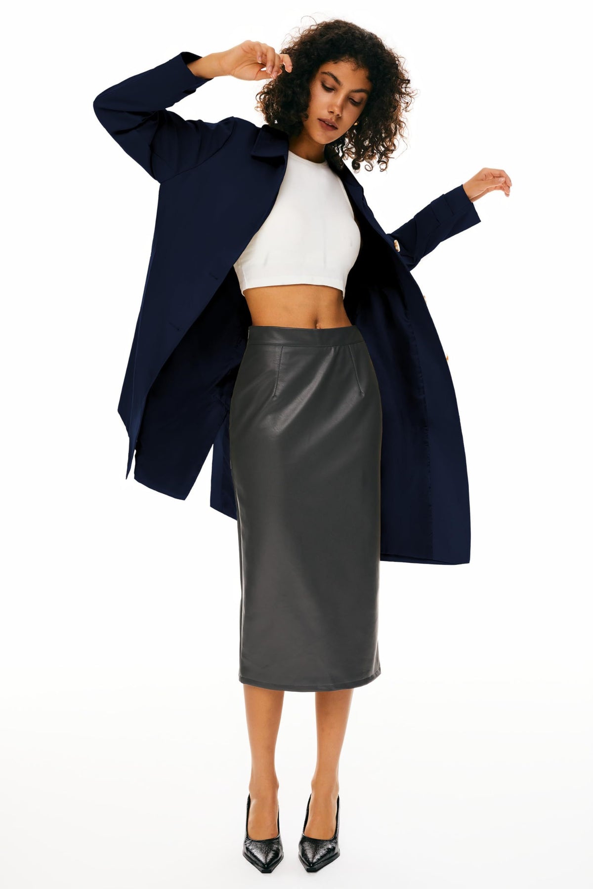 Women's Single-Breasted Mid-Length Trench Coat for Office, Commute & Casual Outings, L (Midnight Blue)