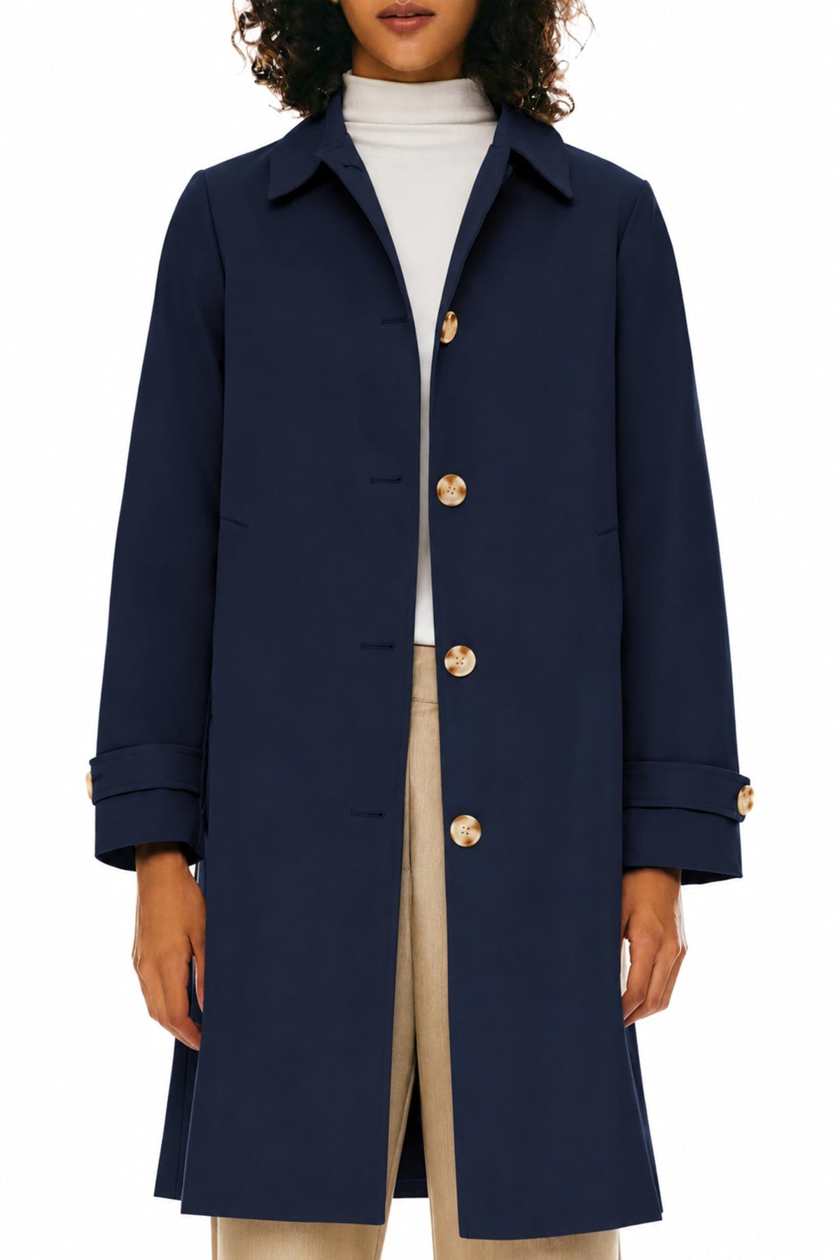Women's Single-Breasted Mid-Length Trench Coat for Office, Commute & Casual Outings, XL (Midnight Blue)