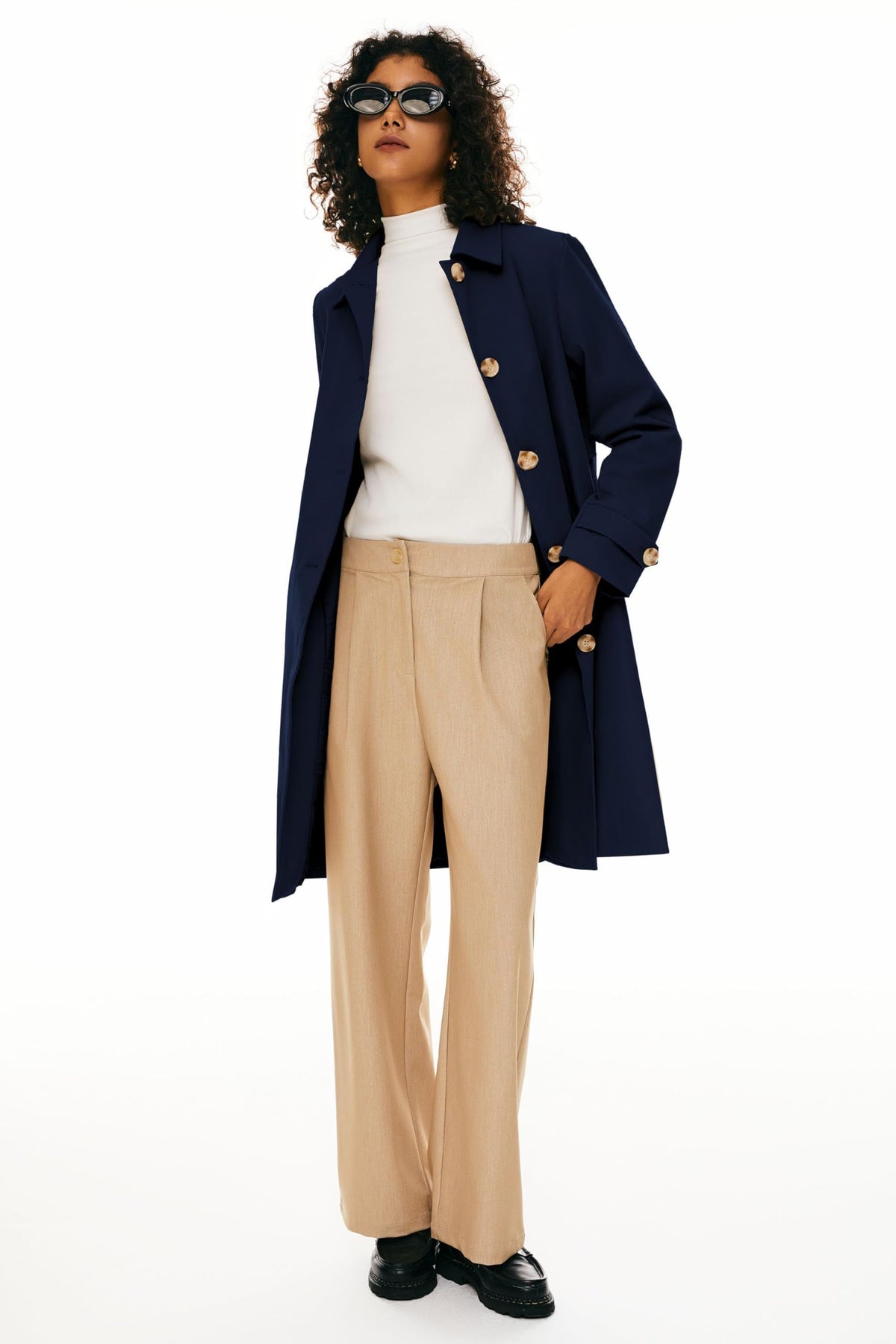 Women's Single-Breasted Mid-Length Trench Coat for Office, Commute & Casual Outings, XL (Midnight Blue)