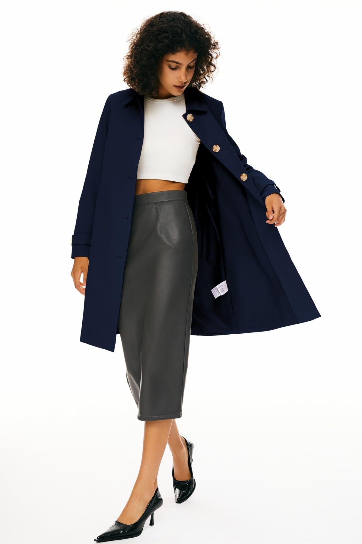 Women's Single-Breasted Mid-Length Trench Coat for Office, Commute & Casual Outings, XL (Midnight Blue)
