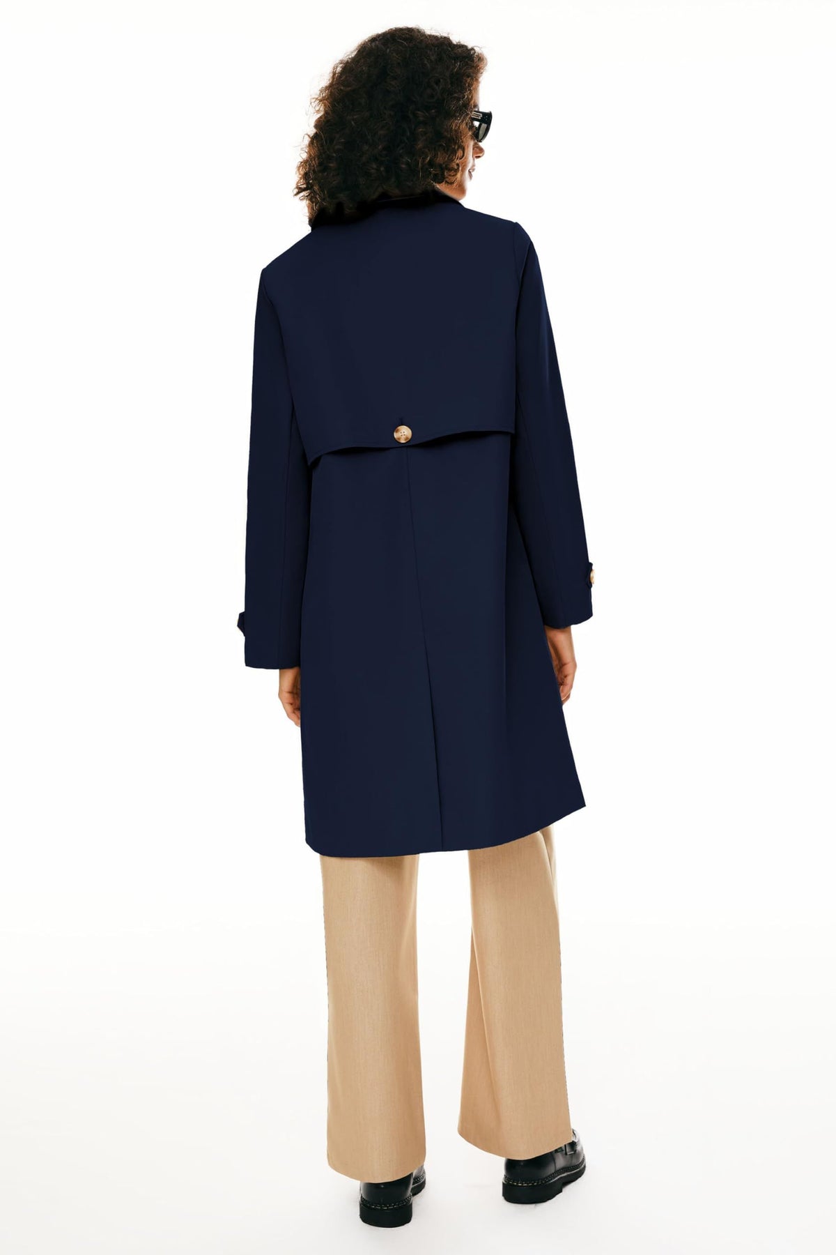 Women's Single-Breasted Mid-Length Trench Coat for Office, Commute & Casual Outings, XL (Midnight Blue)