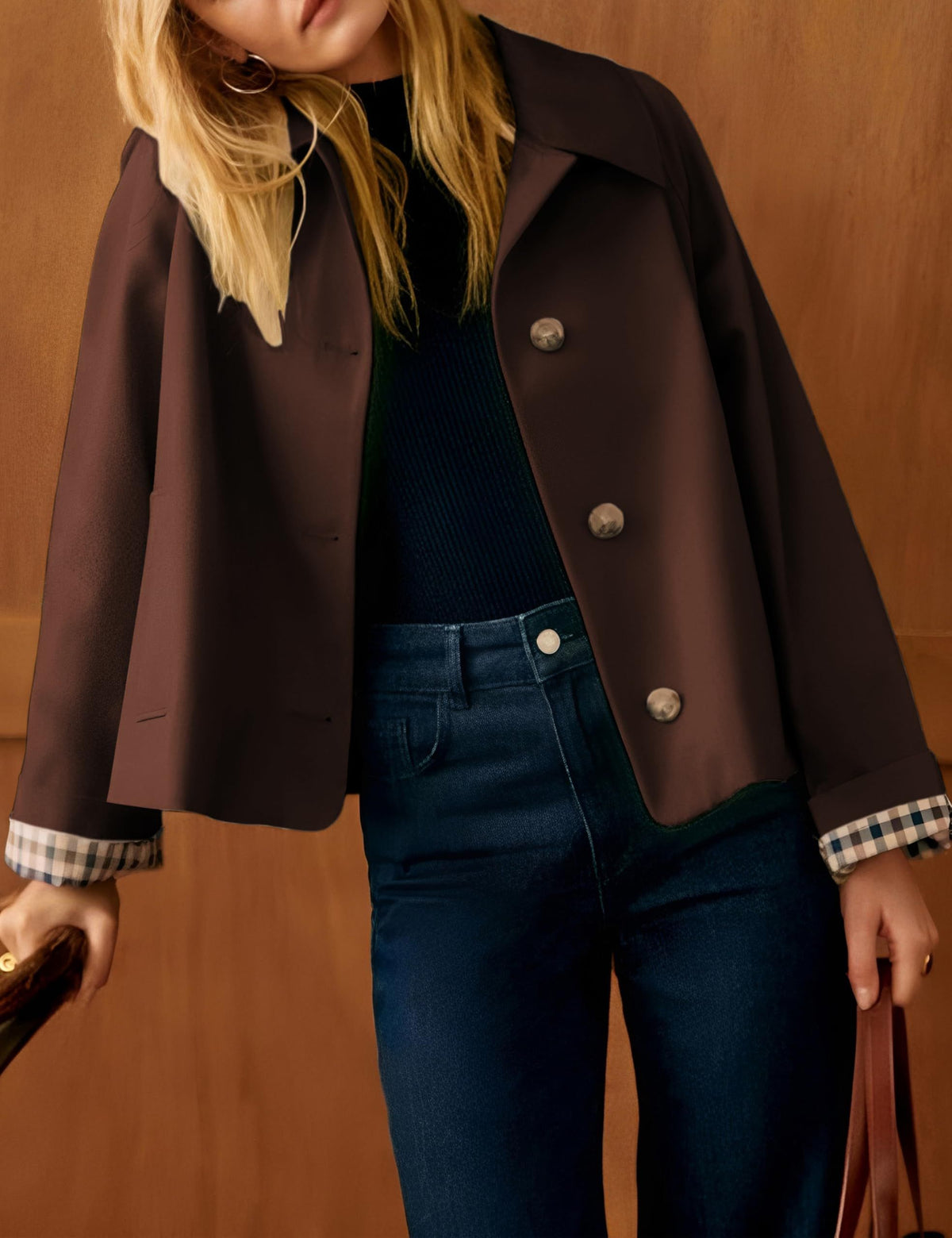 Versatile Cropped Jacket for Daily Wear, Office, Travel & Casual Outings, S (Dark Brown)