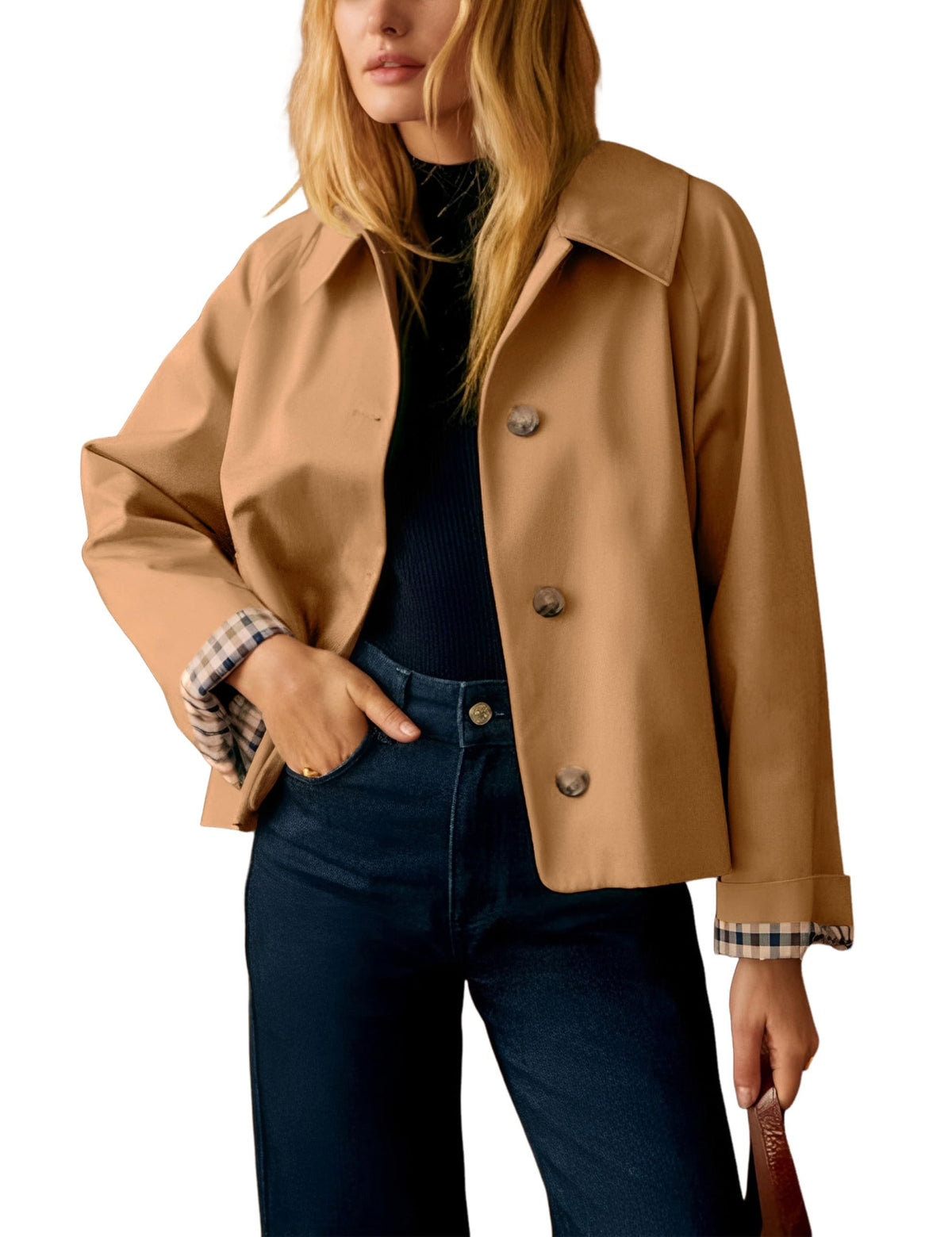 Versatile Cropped Trench Jacket for Daily, Work, Travel & Weekend Outfits, XS (camel)